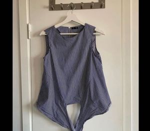 Striped Tie-Front Sleeveless Top
