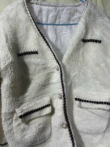 Fluffy White Textured Jacket