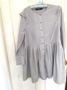 Grey Button-Up Dress with Ruffle Detail
