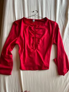 Vibrant Red Long Sleeve Crop Top