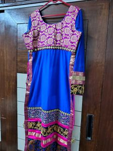 Vibrant Blue Net Silk Ethnic Kurta Set