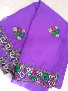 Vibrant Purple Saree with Embroidered Border