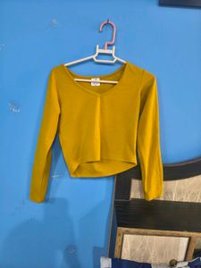 Mustard Yellow Long Sleeve Crop Top