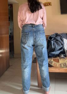 High Waisted Blue Ripped Jeans