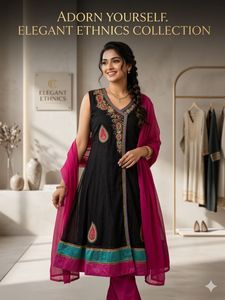 Elegant Black Kurta Set with Pink Dupatta