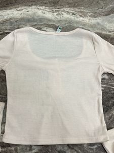 Cream Long Sleeve "New School" Cropped Top