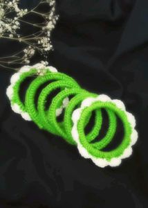 crochet bangles( white and green colour) + freebie