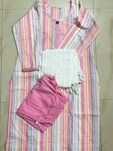 Pastel Striped Kurta Set with Dupatta