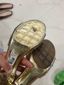 Embellished Golden Flat Sandals