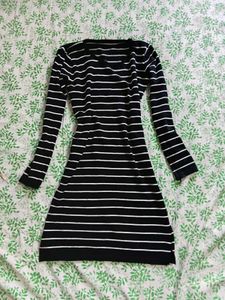 Black &amp; White Striped Long Sleeve Dress