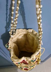 Embroidered Potli Bag with Beaded Handle