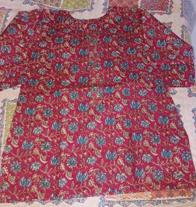 Red Floral Print Cotton Kurti