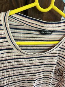 Striped Bell Sleeve Cropped Top