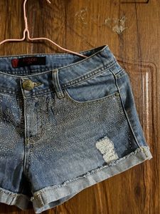 Sparkling Embellished Denim Shorts
