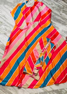 Vibrant Striped Anarkali Kurta with Dupatta