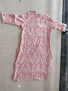 White Floral Print Kurta