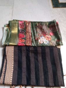 Elegant Green Floral Silk Blend Dupatta with Golde