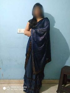 Elegant Blue Ruffled Saree with black blouse