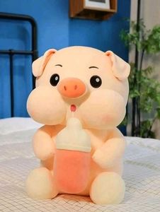 Adorable Piggy Plush Toy with Bottle.y