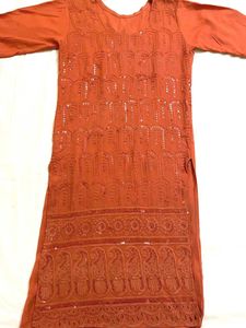 Women's Embroided Long Coral Kurti