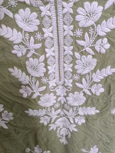 Embroidered Olive Green Kurta
