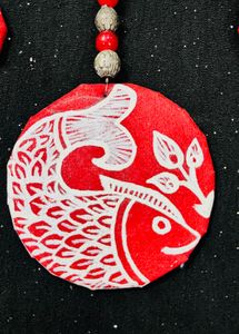 Handmade Red Fish Pendant Necklace &amp; Earrings Set