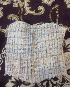 Chic Tweed Chain Strap Crop Top