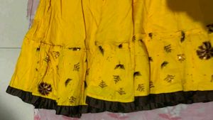 Yellow Floral Print Midi Skirt for navratri