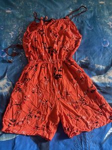 Orange Floral Print Romper
