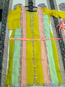 fresh women suit Vibrant Striped Embroidered Kurta