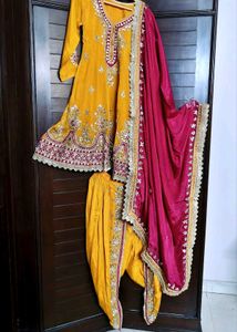 Festive embroidered Silk Ankarkali Dhoti Suit set