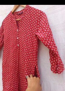 Red Printed Cotton Kurta