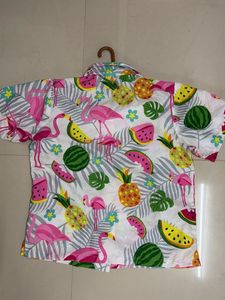 Fun Flamingo &amp; Fruit Print Button-Up Top