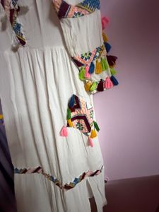 bohemian Embroidered White Tassel Dress