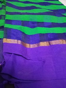 Vibrant Green &amp; Blue Checkered Saree