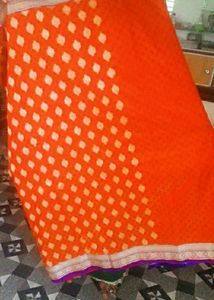 Elegant Orange &amp; Silver Saree