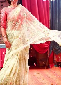 Embroidered Net Saree without blouse