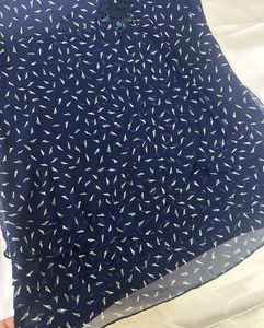 KOREAN Chic Navy Blue Printed Top