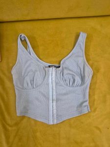 Light Blue Ribbed Corset Top