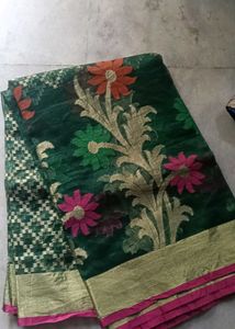 Green Floral Embroidered Saree
