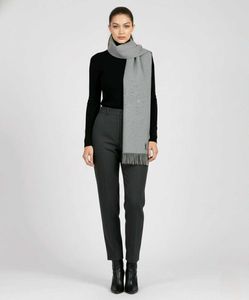 YSL Silver Grey Logo Embroidered Wool X Cashmere