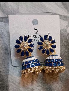 Stunning Blue & White Jhumka Earrings