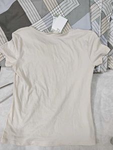 Cream Basic Organic Cotton T-Shirt