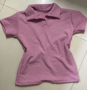 Textured Pink Polo Shirt