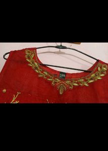 bust 44 Elegant Red Embroidered Kurta