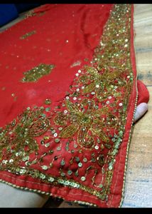 1Day sale!! Red cutdana heavy work Saree