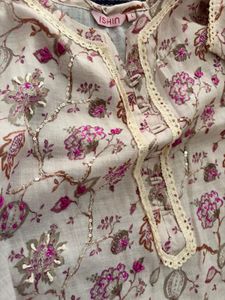 Floral Print Kurta with Lace Detail