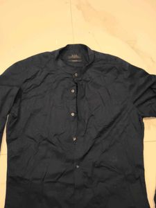 Men's Dark Blue Band Collar Shirt