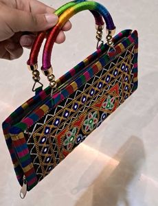 Embroidered Clutch Bag with Mirror Work