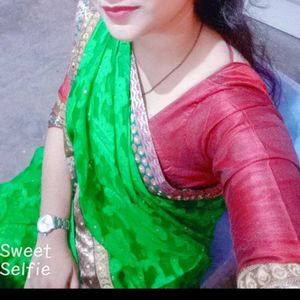 Vibrant Green Saree with Embellished Border